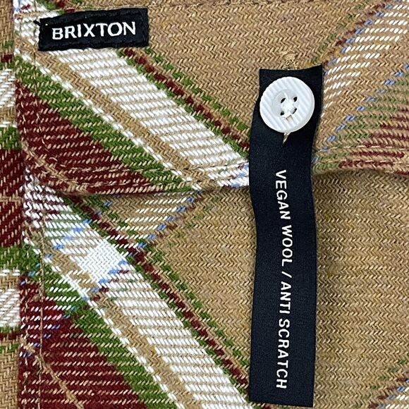 Brixton Bowery Flannel Over Shirt Mens M Brown Plaid Vegan Wool NEW - Picture 11 of 15